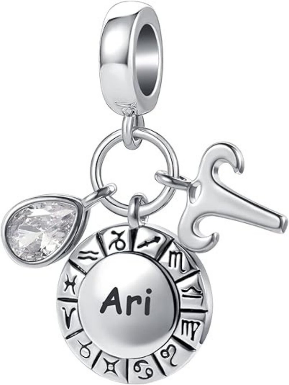 Aries Zodiac Sign Charm Teardrop Birthstone Bead for Pandora Bracelet